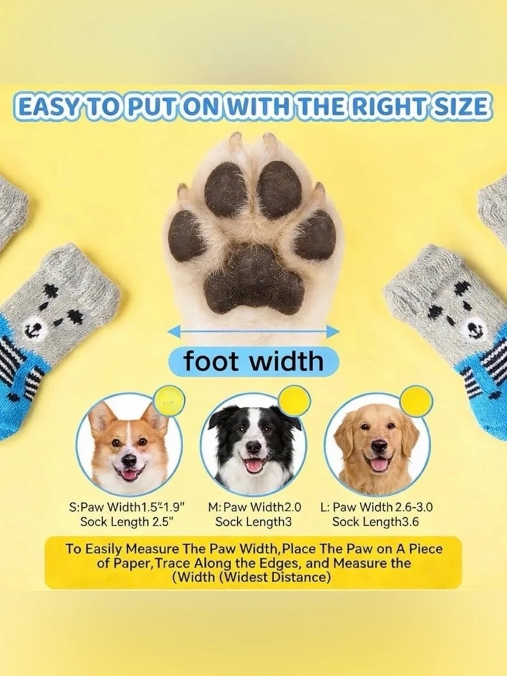 💞 New Size Small Blue & Gray Puppy Dog Non-Skid Grippy Socks